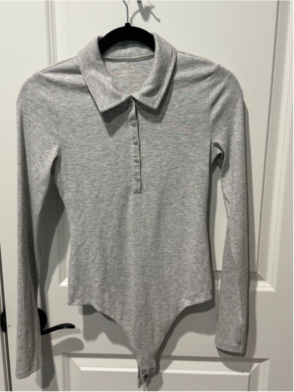 Women's American Eagle Ribbed Long Sleeve Polo Bodysuit Grey Size S